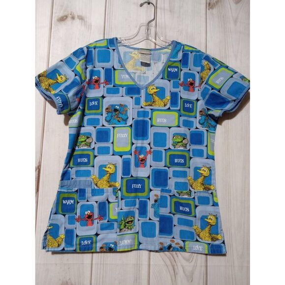 Sesame Street Scrub Top Ladies Small Blue‎ Elmo Pediatric - Picture 1 of 7